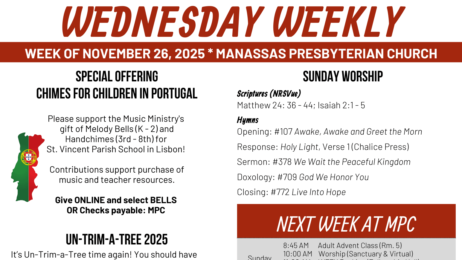 Image of a part of the Weekly E-blast for November 26, 2025