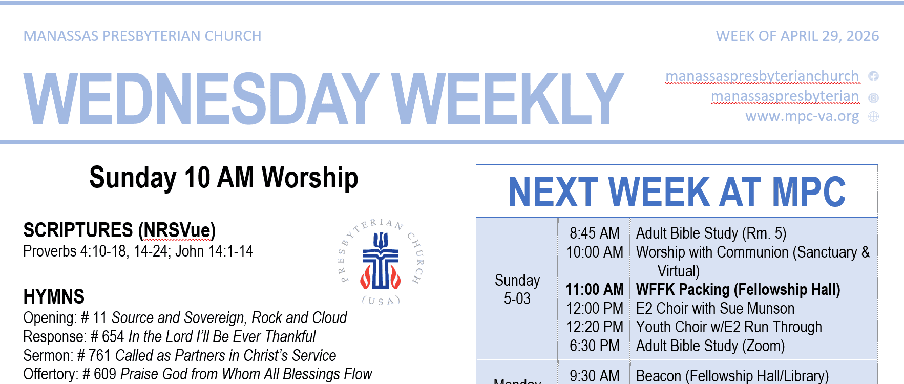 Weekly E-blast Update - April 29, 2026