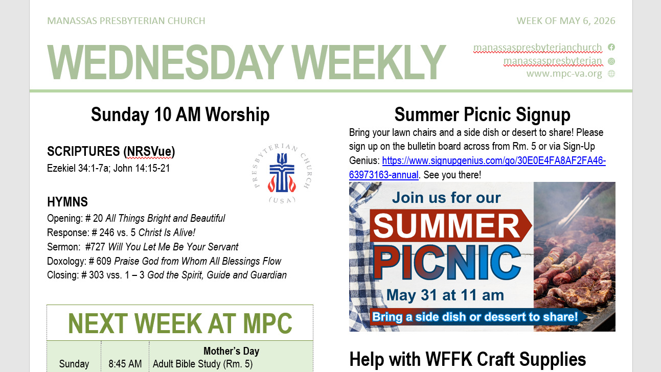 Weekly E-blast Update - May 6, 2026