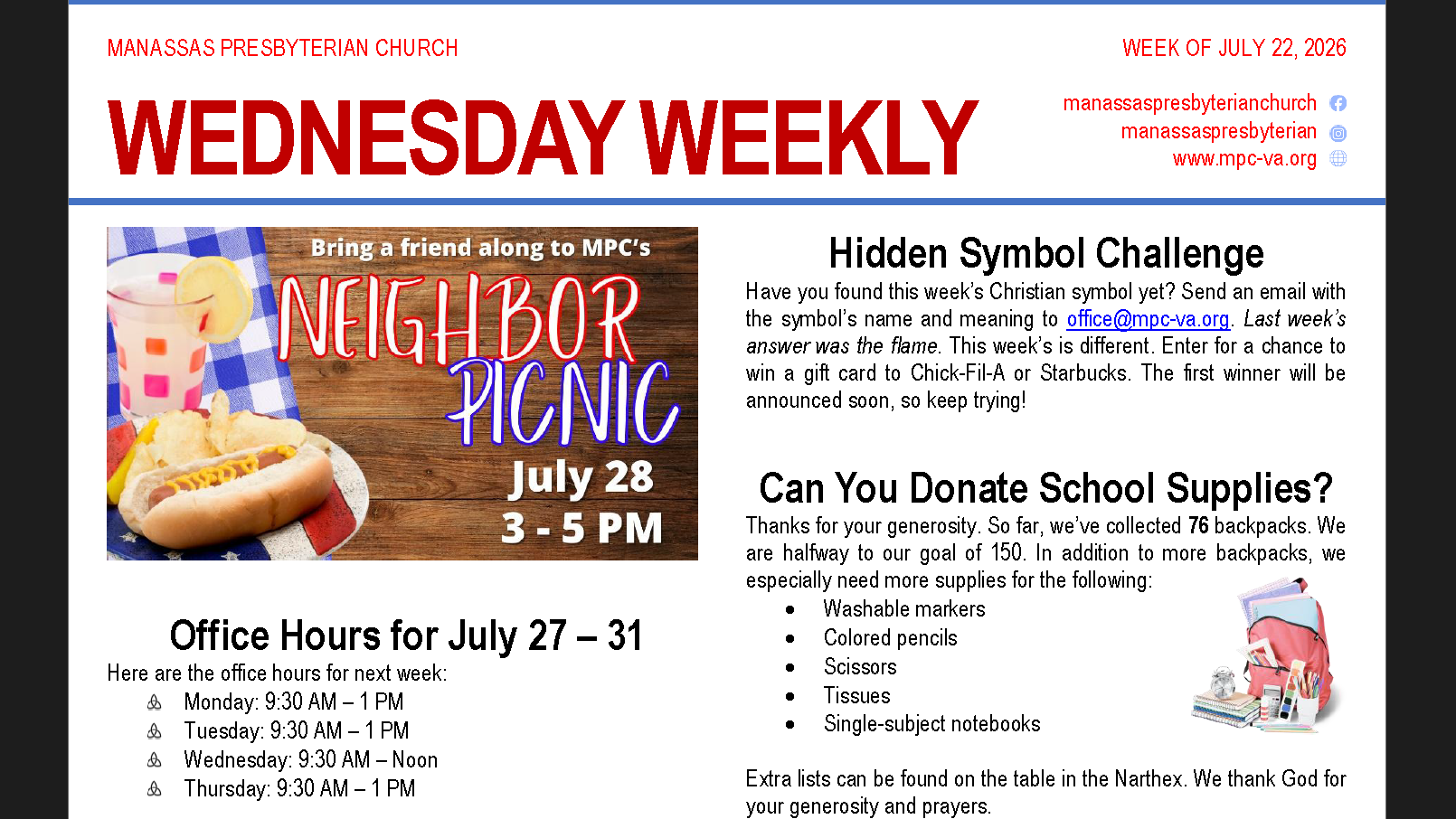 Weekly E-blast Update - July 22, 2026