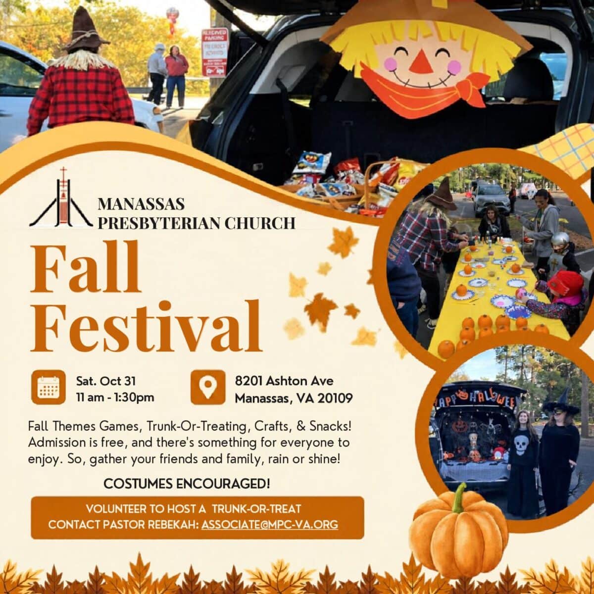 MPC Fall Festival flyer, Saturday October 31, 11 am to 1:30 pm, Manassas Presbyterian Church